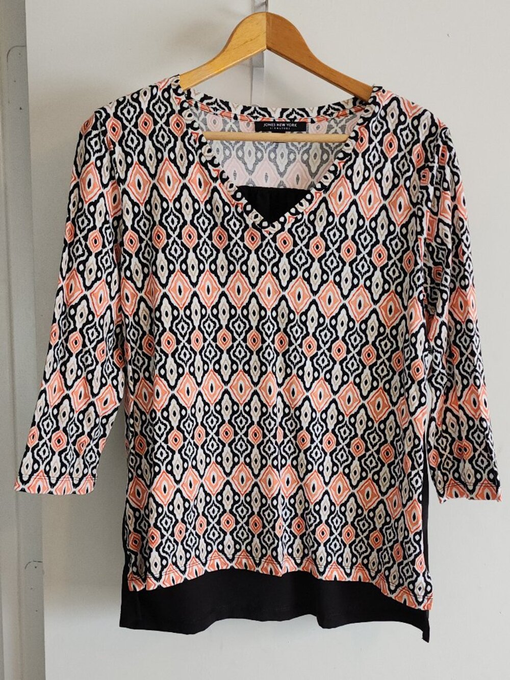 Jones New York L Mid Sleeve Blouse Top Black Coral